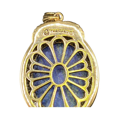 Lapis Lazuli Pendant Cabochon Gemstone Oval Shaped Gold Tone Metal Thailand