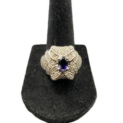 925 Sterling Silver Prong Set Tanzanite Gemstone Ring Made in Thailand Size 8