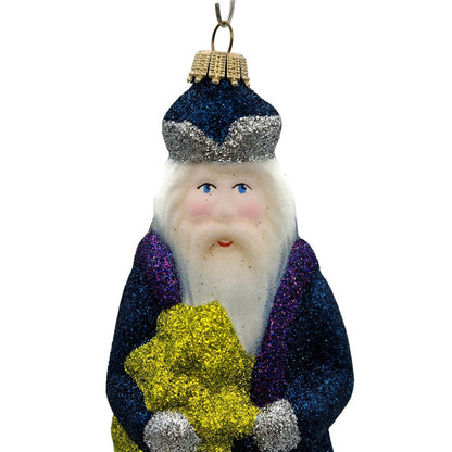 Larry Fraga Sapphire Santa Glitter Series Glittered Christmas Holiday Ornament