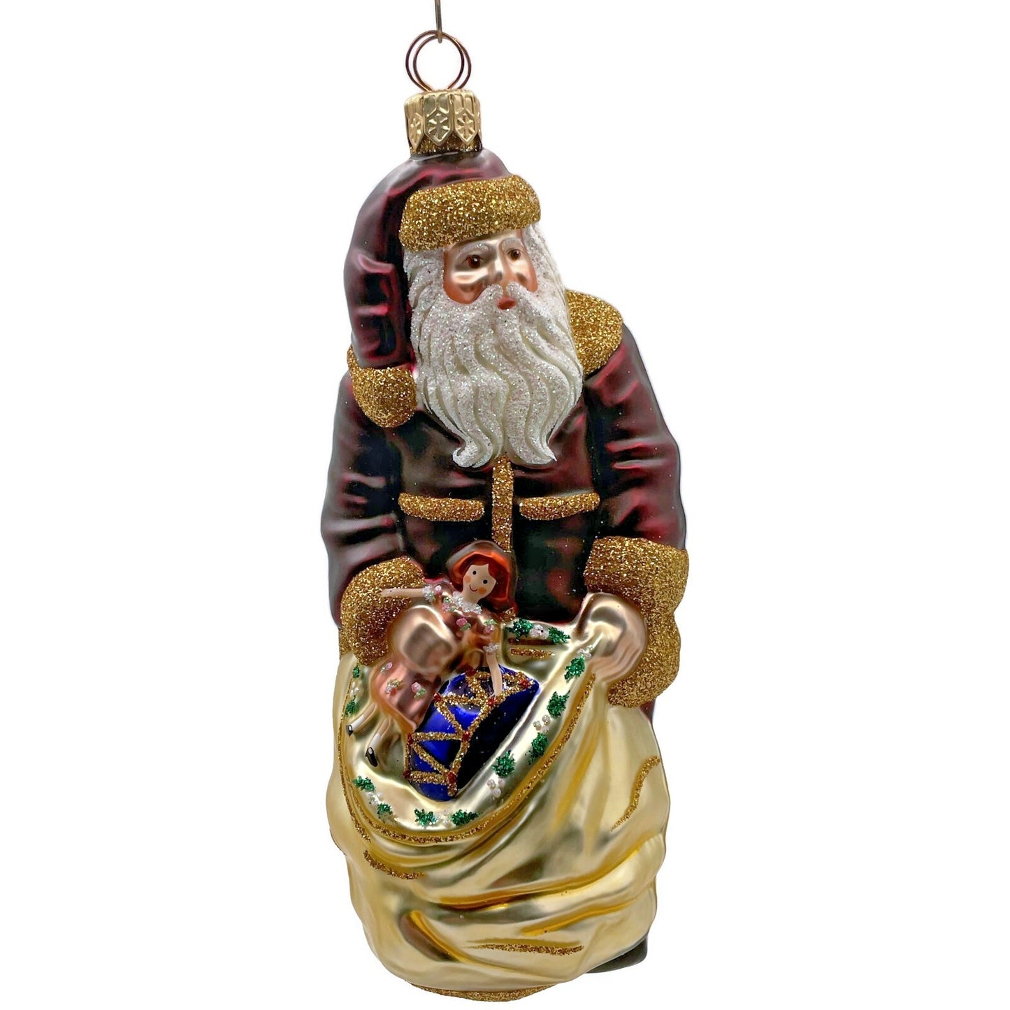 Patricia Breen Santa Claus Bordeaux Gold Holly Presents Christmas Tree Ornament