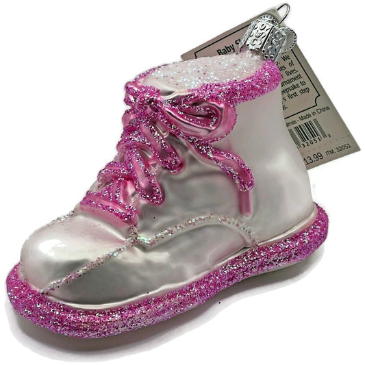 Baby Girl Shoe Ornament Pearl Pink Old World Christmas Holiday Tree Ornament OWC
