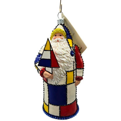 Patricia Breen De Stijl Santa Red Yellow Blue Art Crystals Christmas Ornament