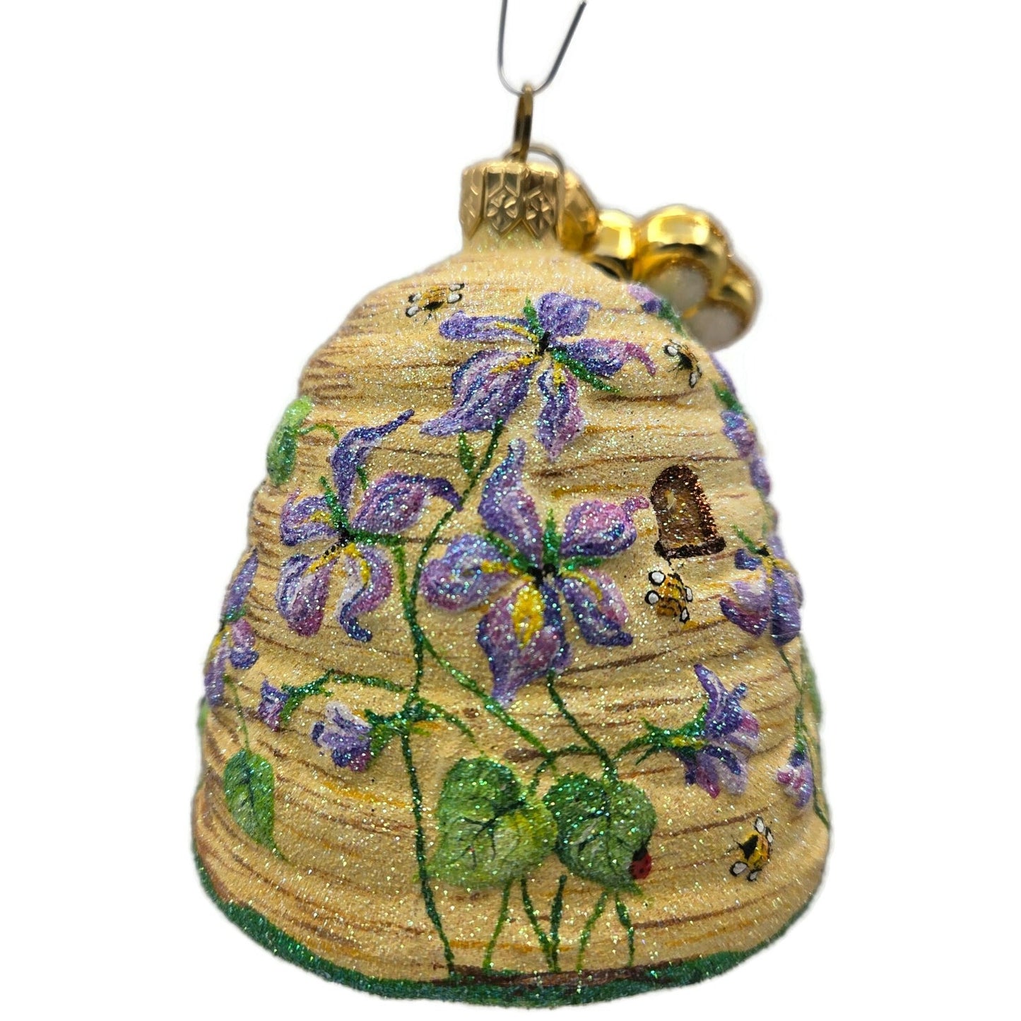 Patricia Breen Violet Beeskep Glittered Flowers Spring Christmas Tree Ornament