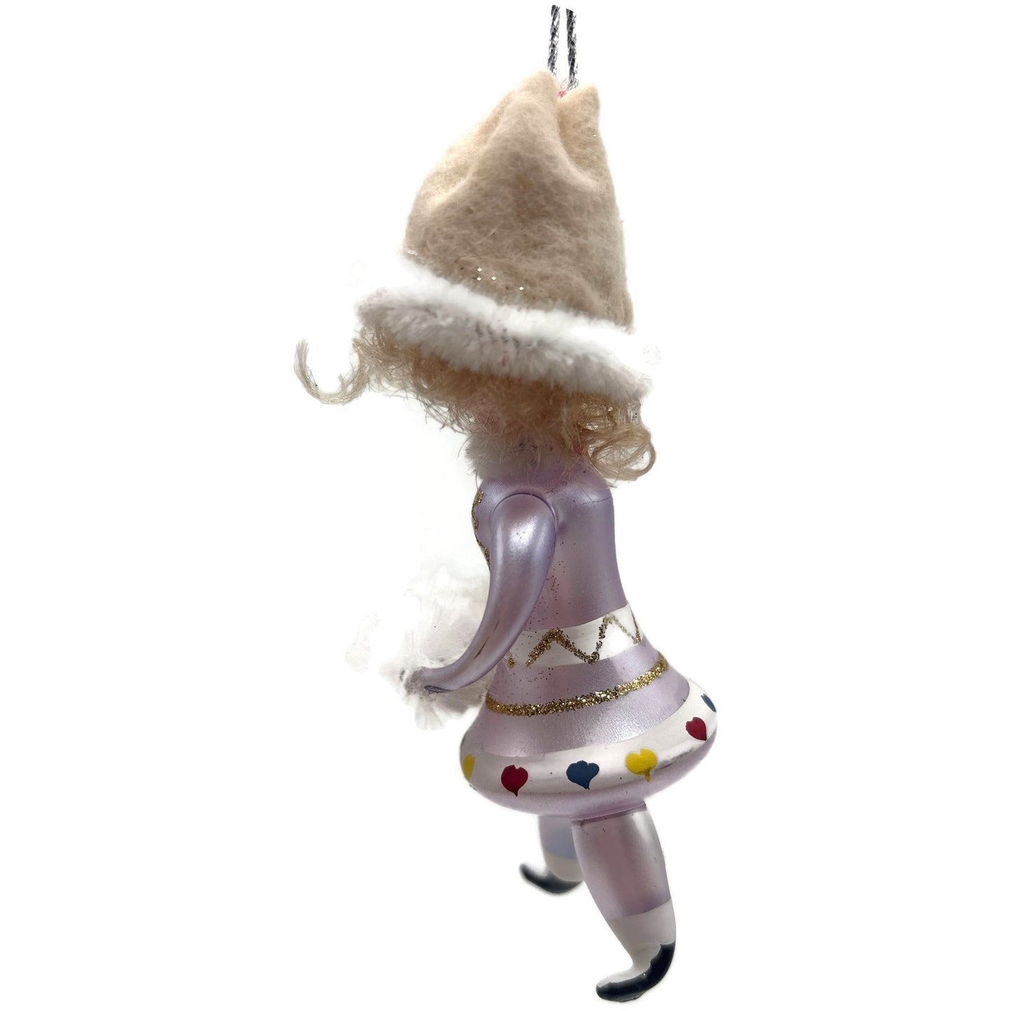 De Carlini Girl Skater With Muff White Hat Italian Glass Christmas Ornament