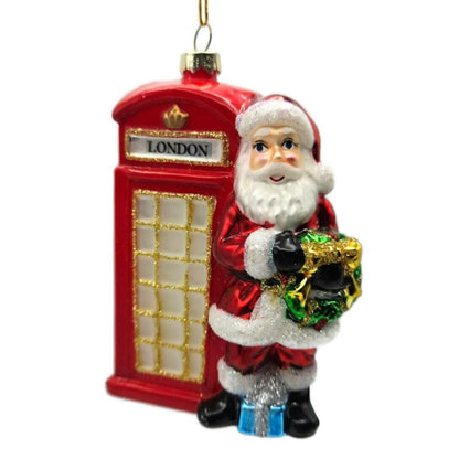 London England Glassware Art Studio Red Phone Booth Santa Christmas Ornament