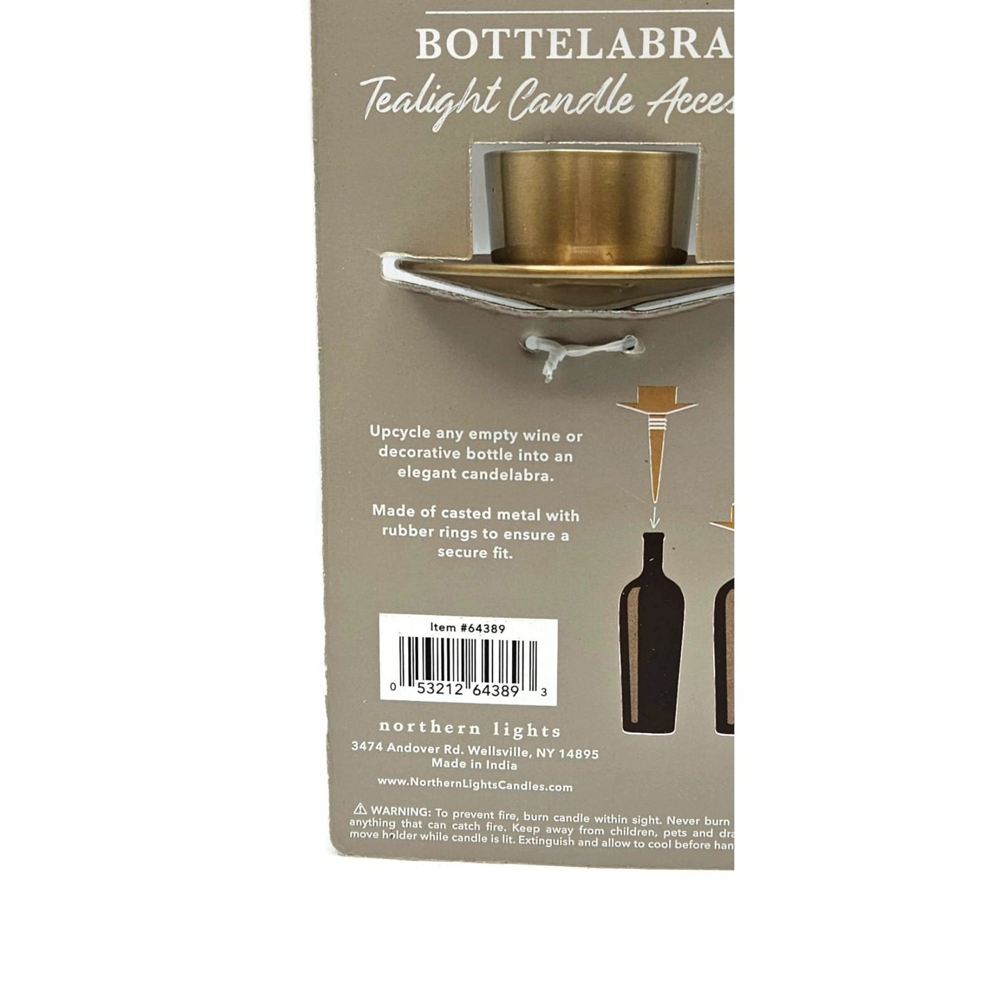 Northern Lights Bottelabra Gold Wine Bottle Tealight Candle Holder NEW