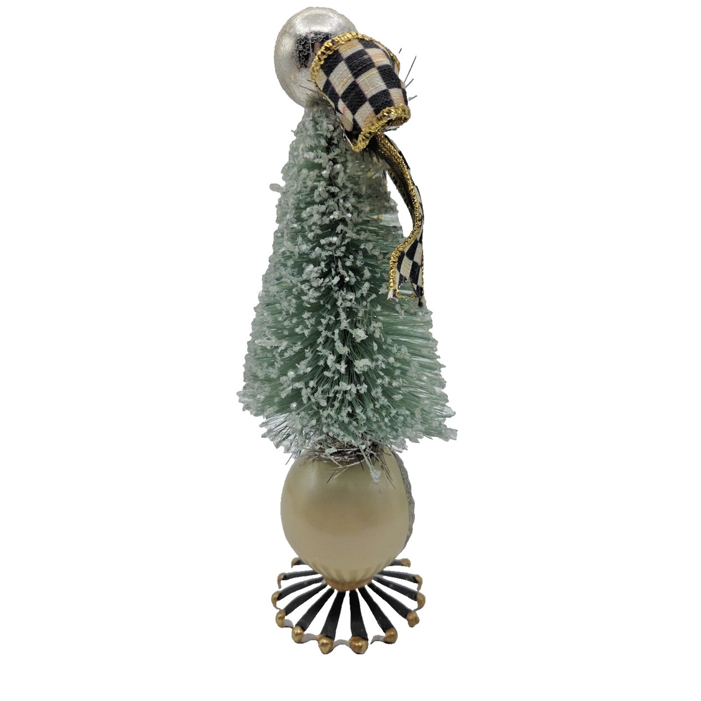 Mackenzie Childs Home Sweet Snow Bottle Brush Tree Mini Green Courtly Check Bow
