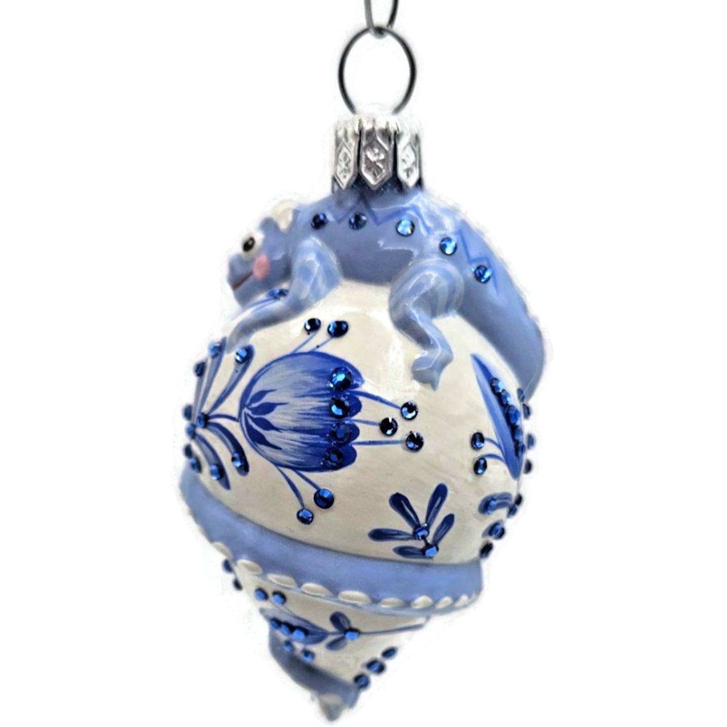 Patricia Breen Topping Chameleon Summer Blue Flower Spring Christmas Ornament