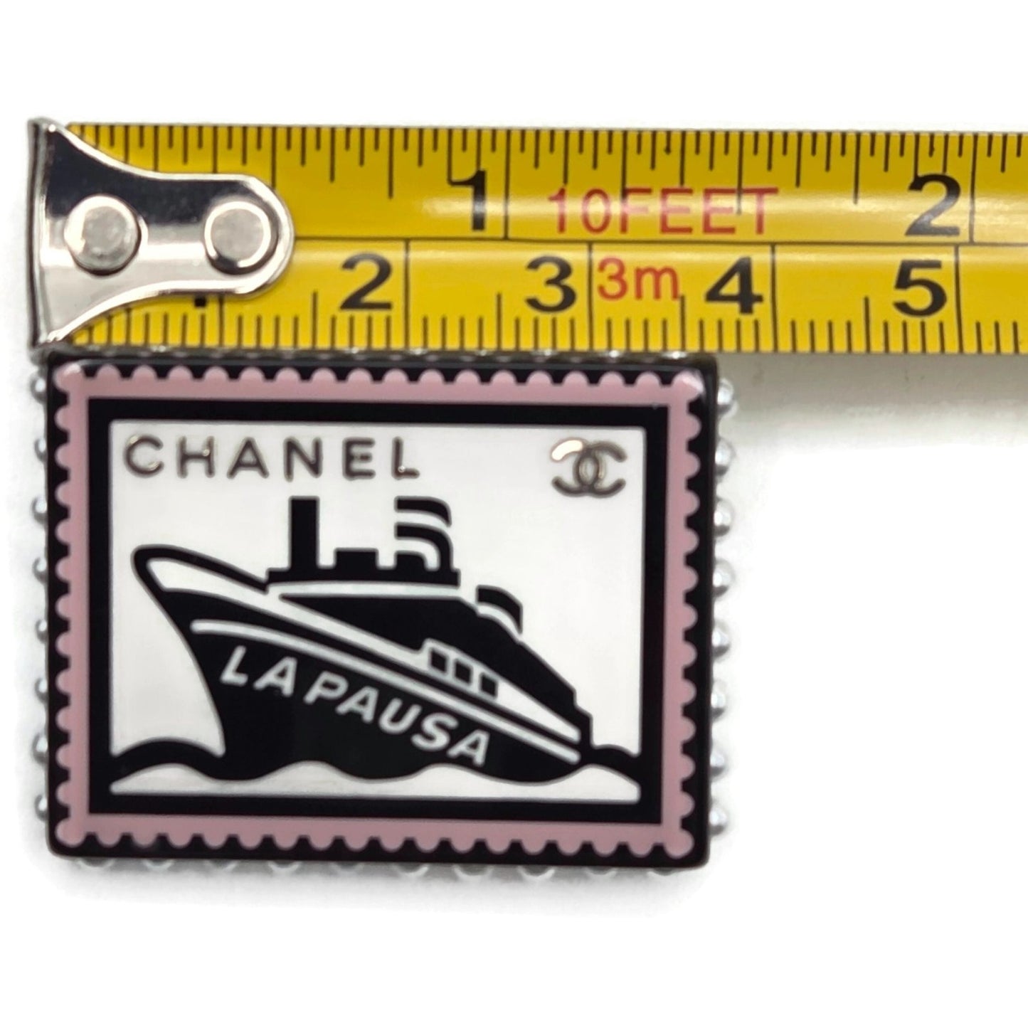 Chanel 19C La Pausa Yacht Stamp Brooch Pin CC Logo Cruise Ship Pea AB0921 Y47494