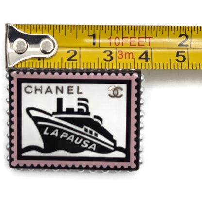 Chanel 19C La Pausa Yacht Stamp Brooch Pin CC Logo Cruise Ship Pea AB0921 Y47494