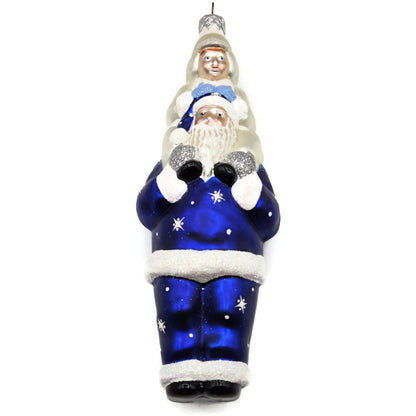 Patricia Breen Carry Me Santa Claus Cobalt Pearl Snowflakes Christmas Ornament