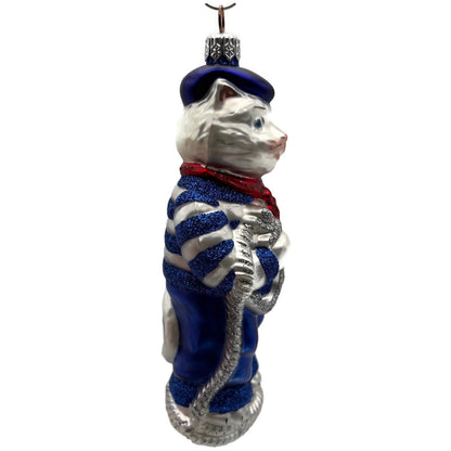 Patricia Breen Marseilles Cat Blue Silver Anchor Striped Christmas Tree Ornament