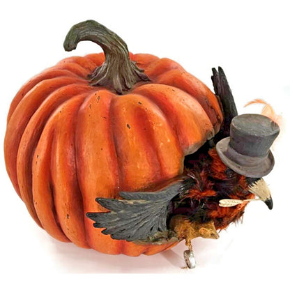Bethany Lowe Cawing Pumpkin Halloween Raven Crow Top Hat Mouse Paper Mache Decor