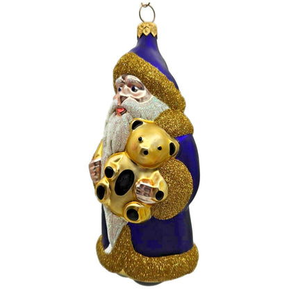 Patricia Breen Santa and Teddy Bear Purple Gold Christmas Tree Ornament