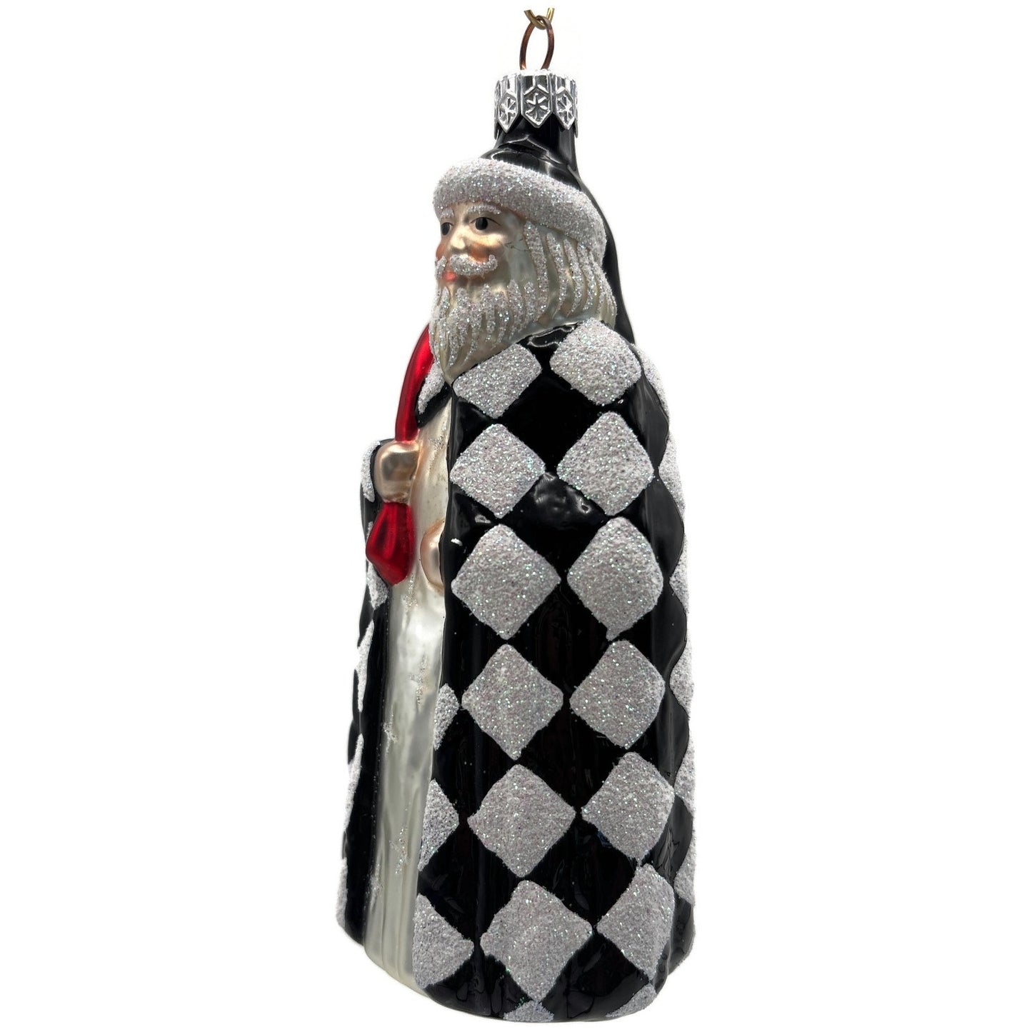 Patricia Breen Saint Louis Santa Black White Diamond Christmas Tree Ornament