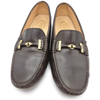 TOD'S Double T Dark Brown Leather Driving Moccasins Loafers Womens Size 39.5