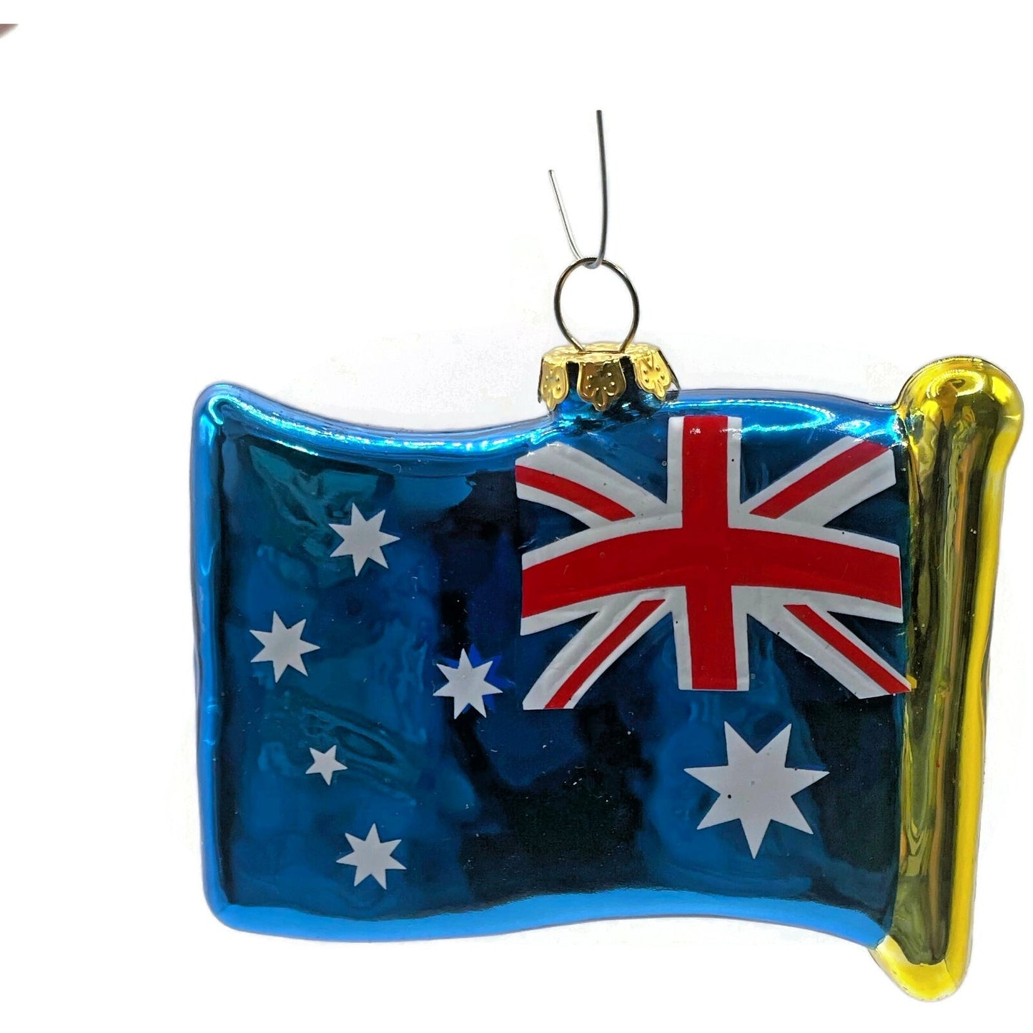 Waving Flag of Australia Red White Blue Blown Glass Christmas Tree Ornament