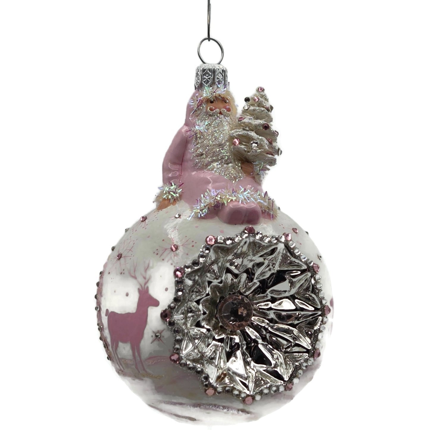 Patricia Breen Glorious Pink Reflector White Snowflakes Christmas Ornament CATZ
