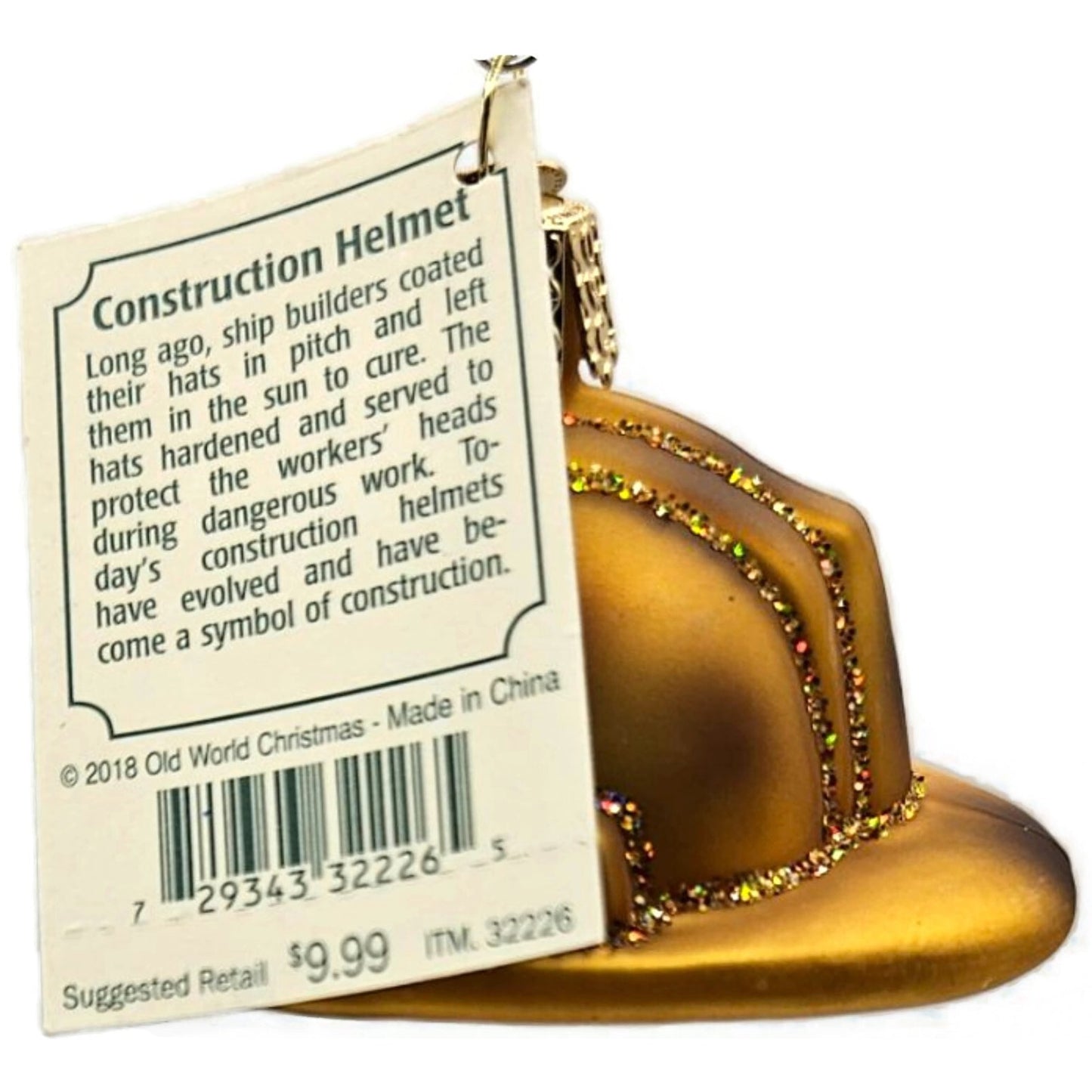 Construction Helmet Ornament Gold Safety Hat OWC Old World Christmas Tree Decor