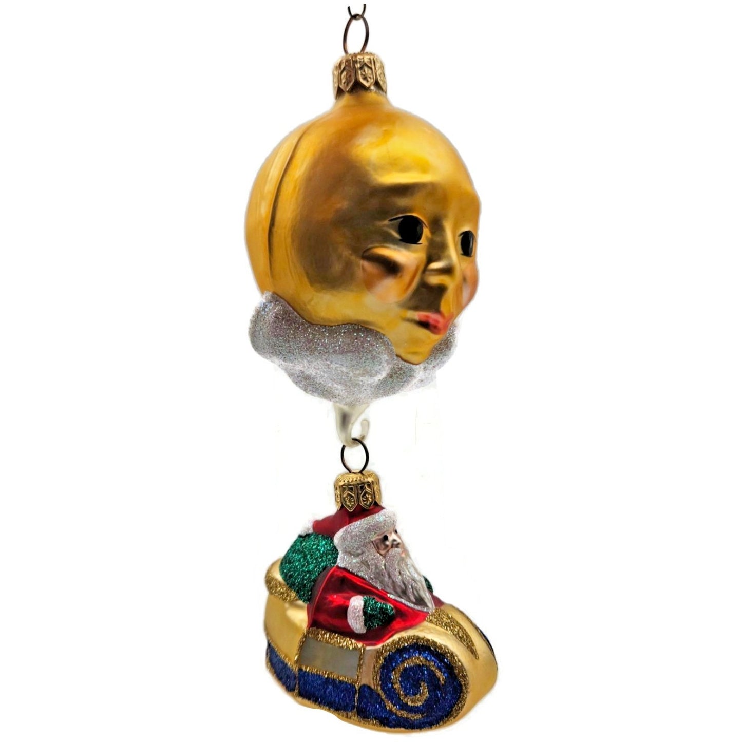 Patricia Breen Night Flight Santa Gold Sleigh Gold Moon Christmas Ornament