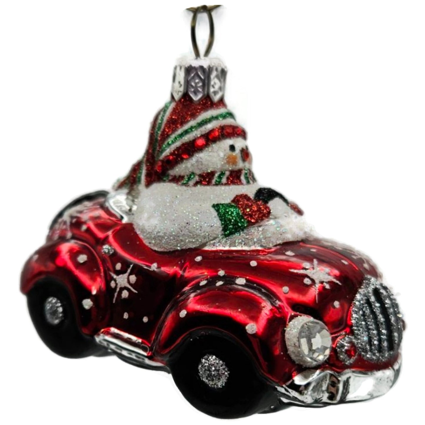 Patricia Breen Snow Mobile Red Car Snowman Jeweled Christmas Ornament 2476