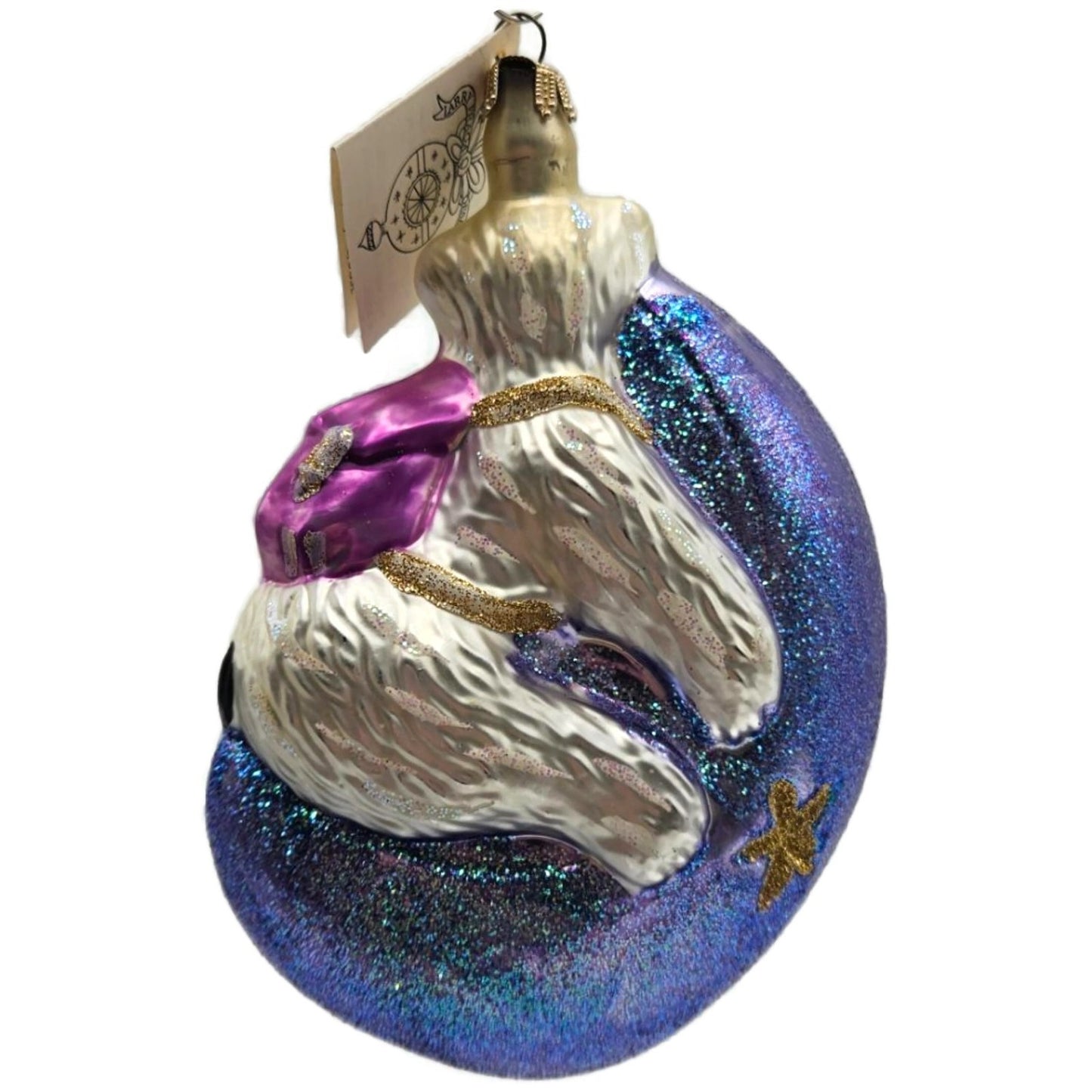 Larry Fraga Moonstruck Polar Bear Moon Stars Glass Christmas Tree Ornament