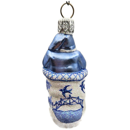 Patricia Breen Tiny Stocking Santa Blue Willow Spring Christmas Tree Ornament NM