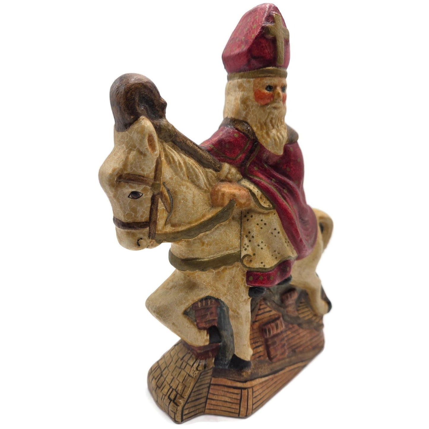 Vaillancourt Small Dutch Saint Nicholas on Roof Chalkware Folk Art XMas Figurine