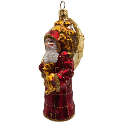 Patricia Breen Roosevelt Santa Red Glittered Stars Teddy Bear Christmas Ornament