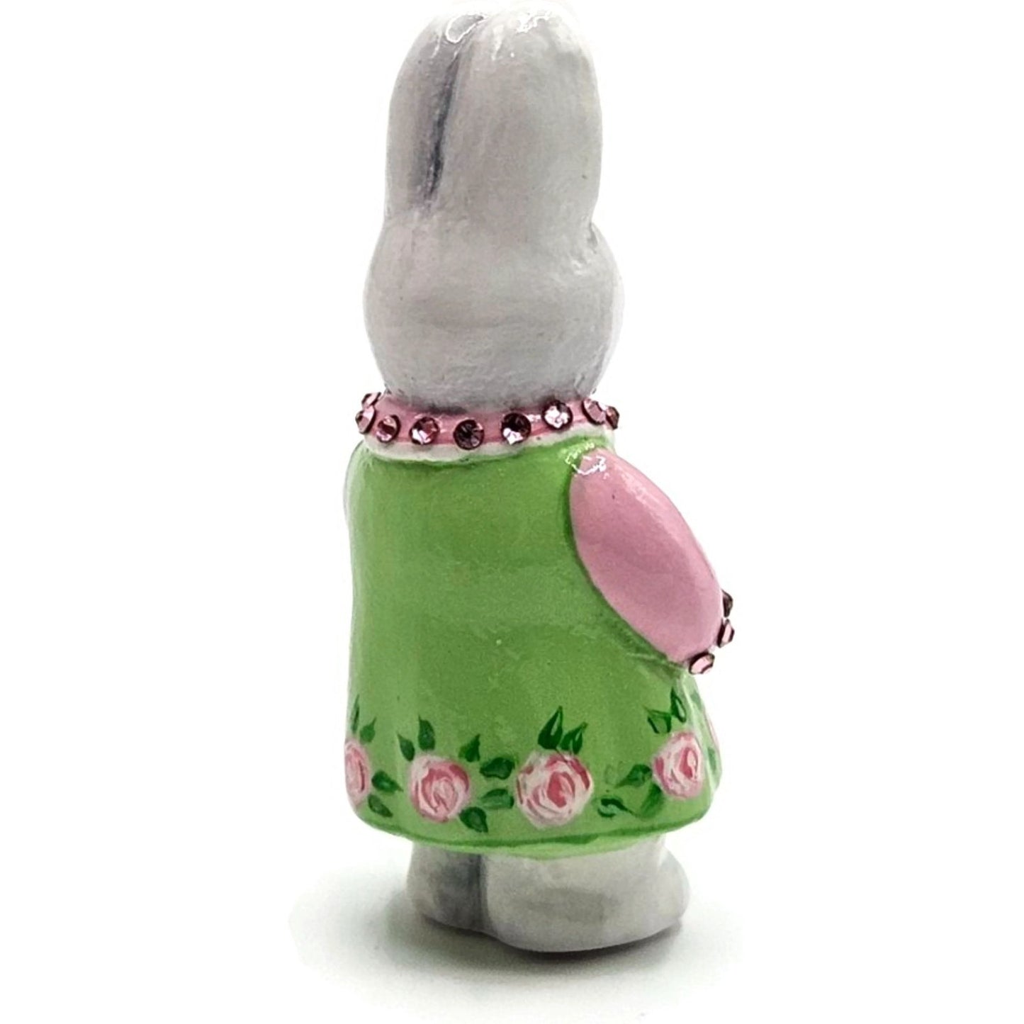 Patricia Breen Miniature Sculpture Bunny Girl Green Pink Roses Easter Ornament