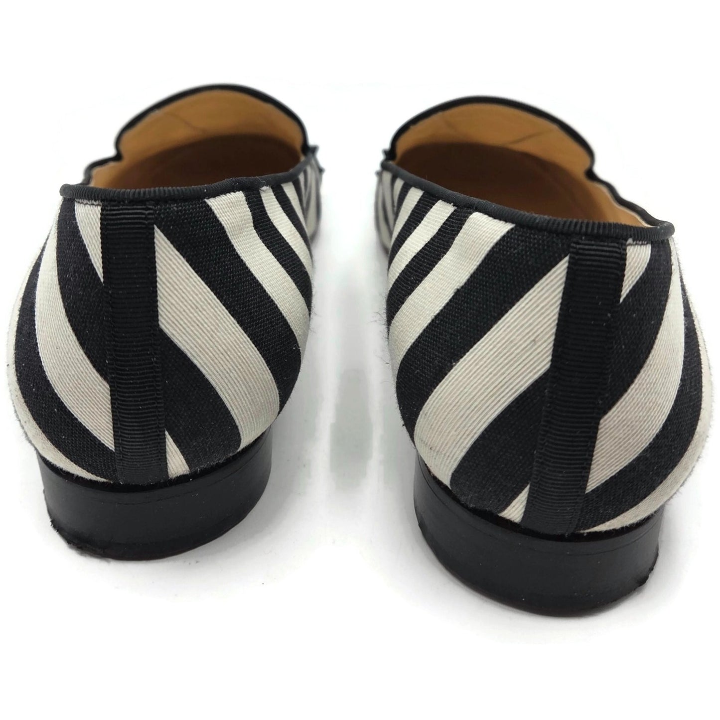 Christian Louboutin Intern Flat Patent Studded Loafers Black White Stripe Sz 40