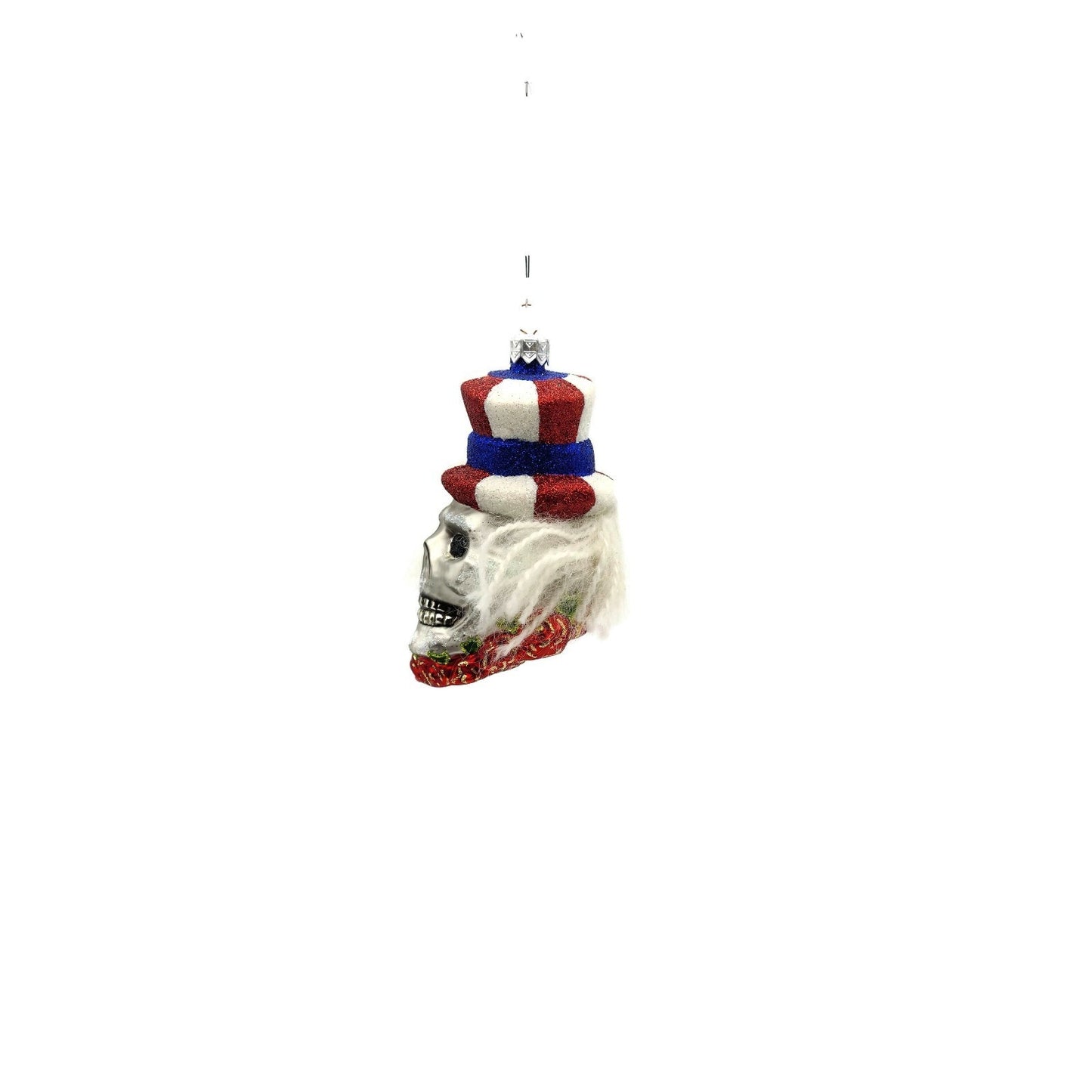 Slavic Treasures Skull Uncle Sam Roses Patriotic Striped Hat Christmas Ornament