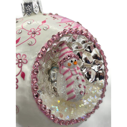 Patricia Breen Objet Du Noel Snowman Chinoiserie Pink Christmas Ornament CATZ