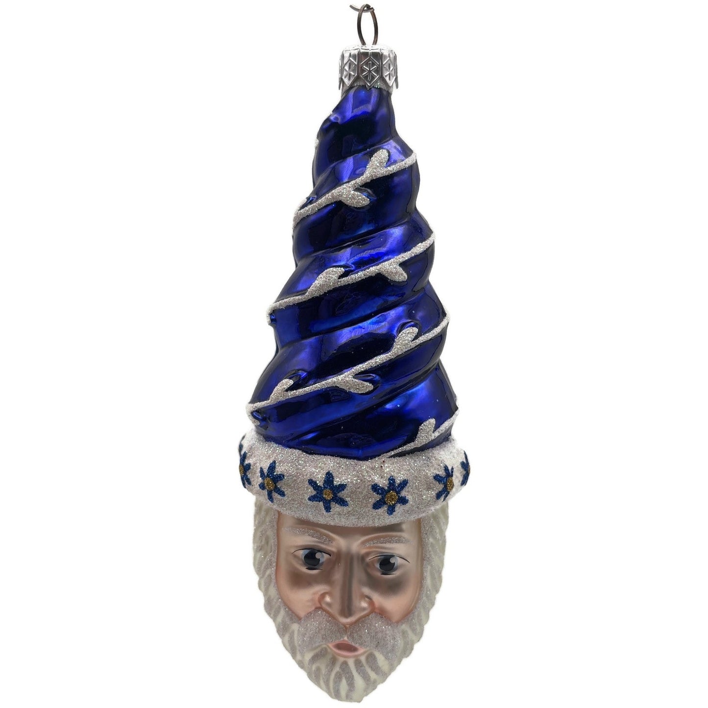 Patricia Breen Goslar Santa Head Cobalt Blue Flowers Christmas Tree Ornament