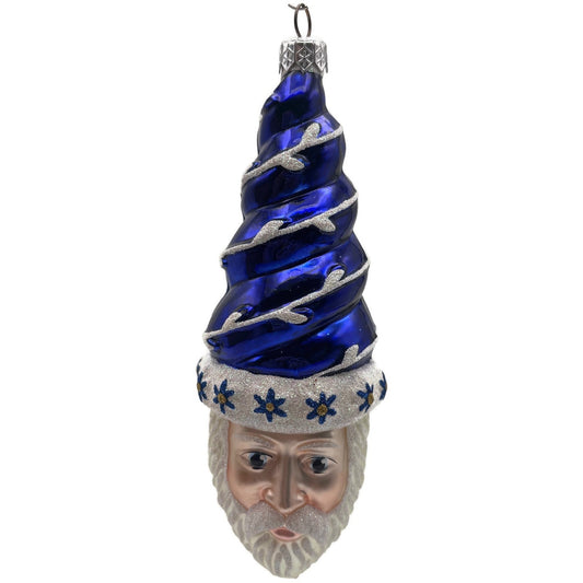Patricia Breen Goslar Santa Head Cobalt Blue Flowers Christmas Tree Ornament