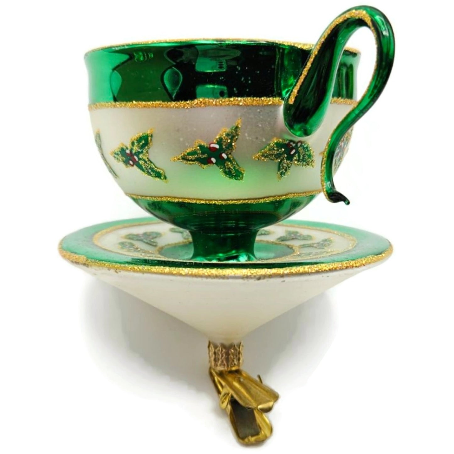Christopher Radko Christmas Cups Holly Green Teacup Clip On Ornament 3010558