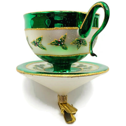 Christopher Radko Christmas Cups Holly Green Teacup Clip On Ornament 3010558