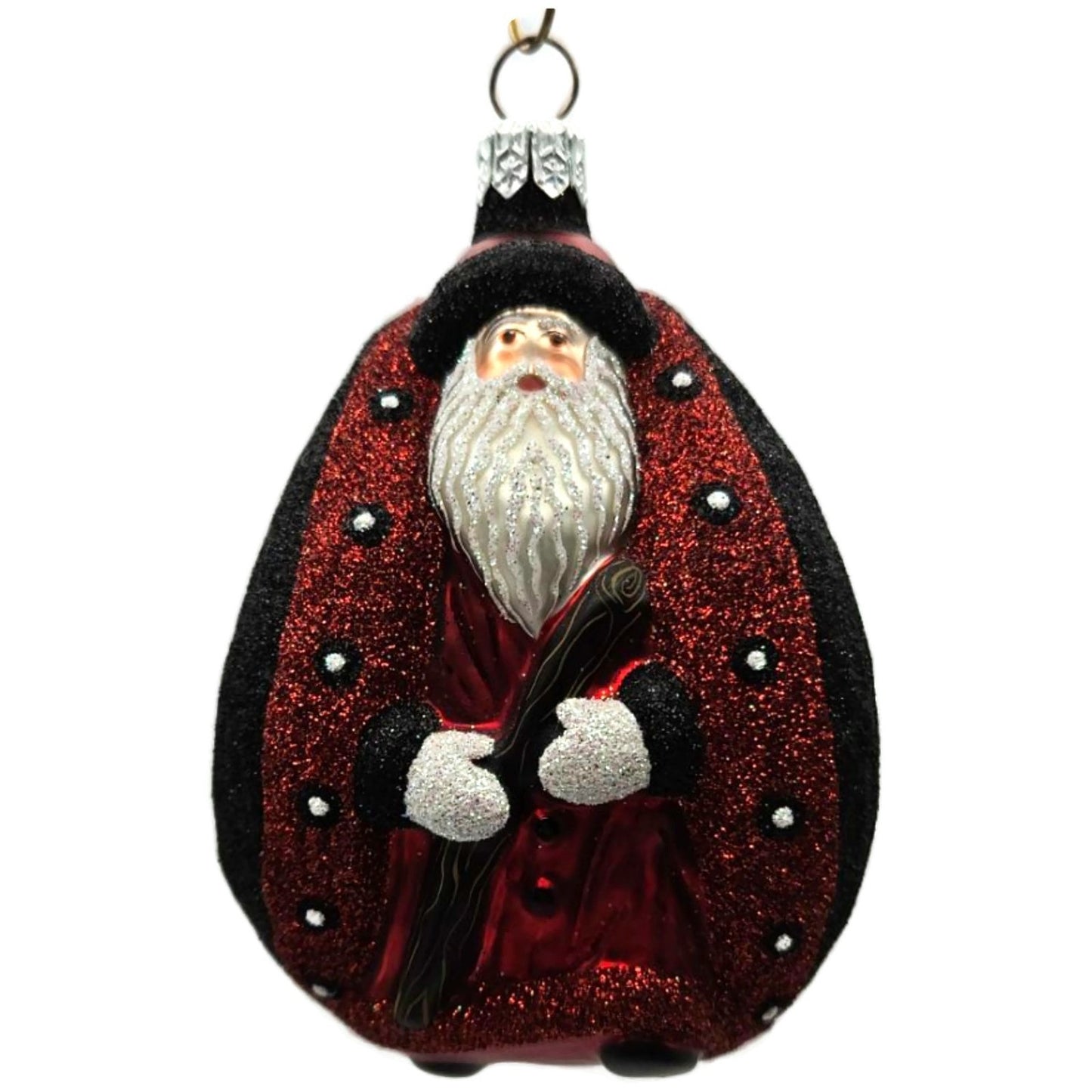 Patricia Breen Ladybug Santa Red Black Glittered Spring Christmas Tree Ornament