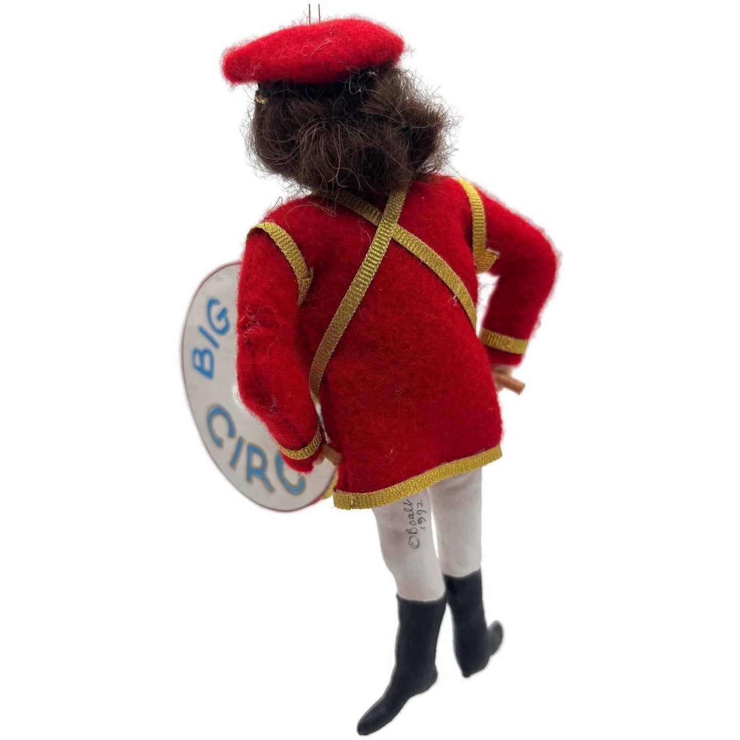 Gladys Boalt Big Top Circus Bass Drummer Red Fabric Christmas Ornament Signed