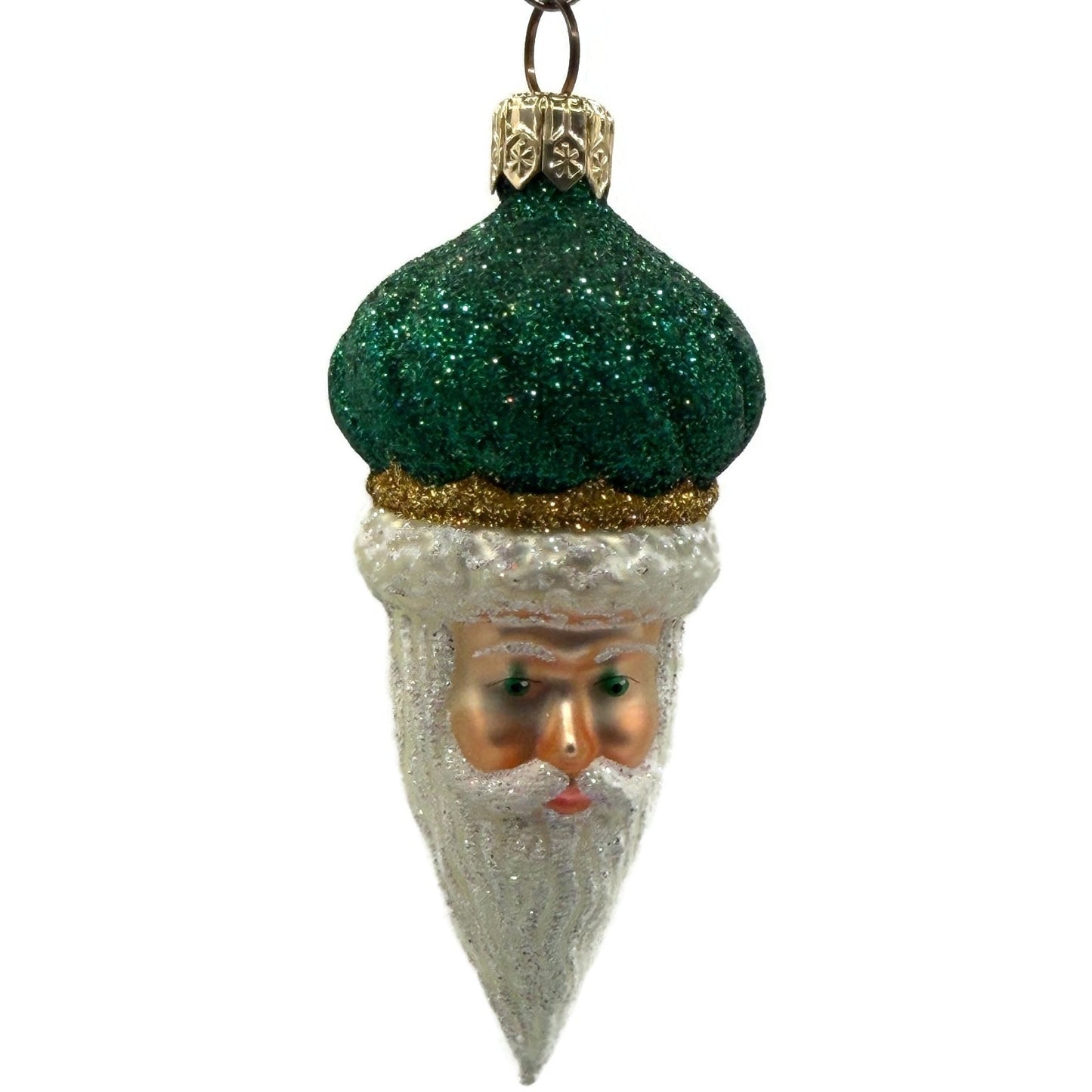 Patricia Breen Miniature Minsk Santa Head Green Hat Christmas Tree Ornament 2152