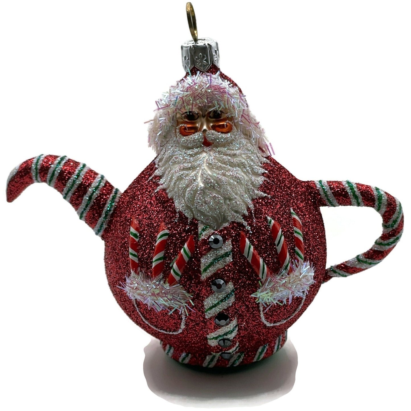 Patricia Breen And Cream Too Santa Claus Tea Pot Peppermint Christmas Ornament