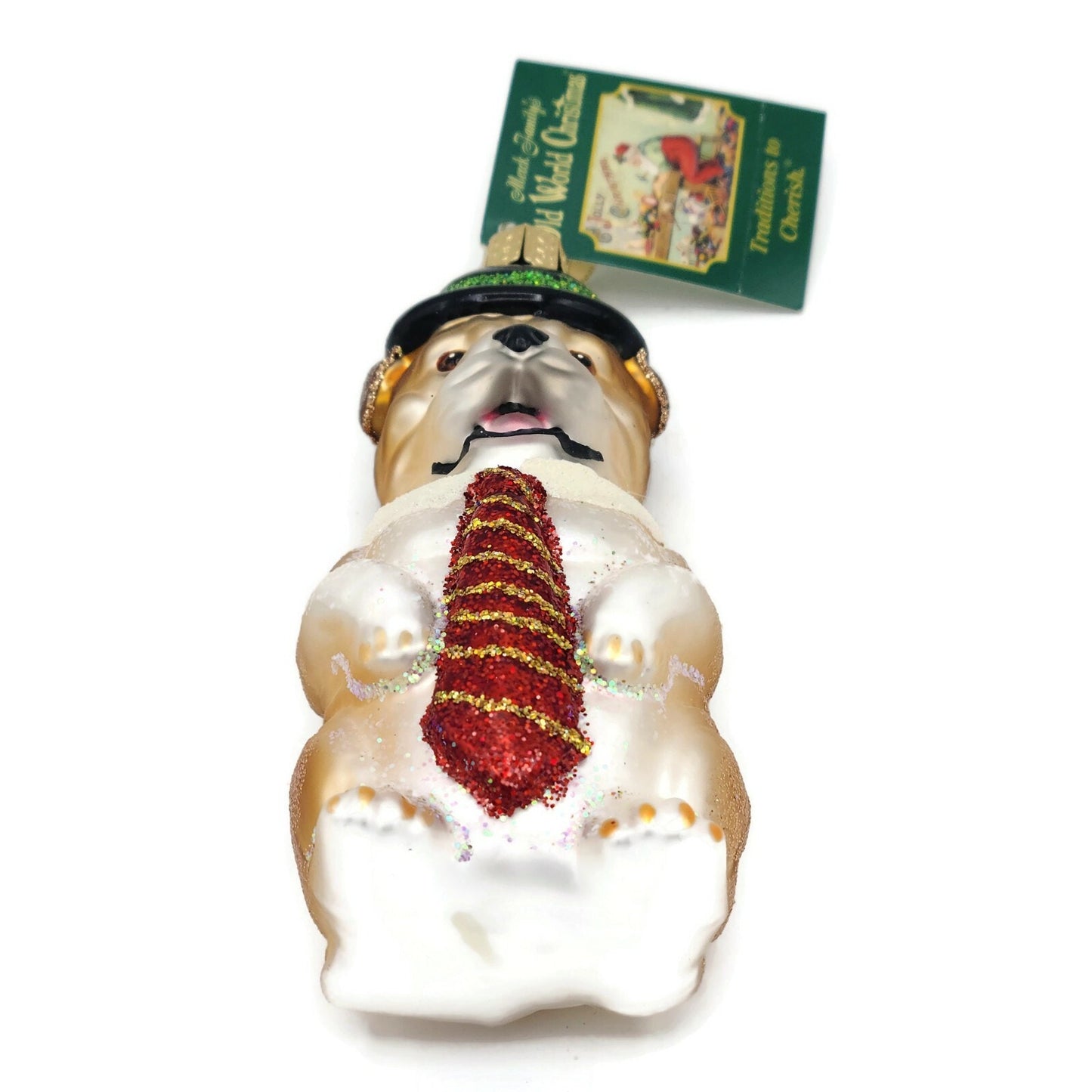 Old World Christmas Mr. Business Bulldog Pet Hat Christmas Tree Ornament OWC