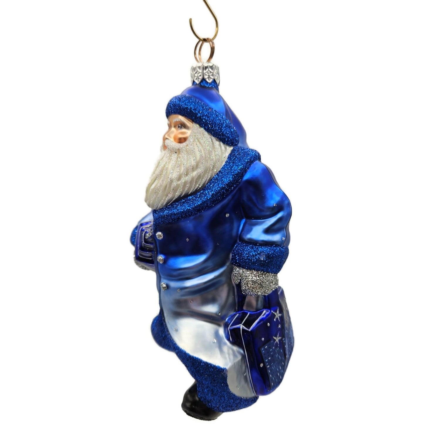 Patricia Breen City Santa Dawn Blue Silver Snowflakes Stars Christmas Ornament
