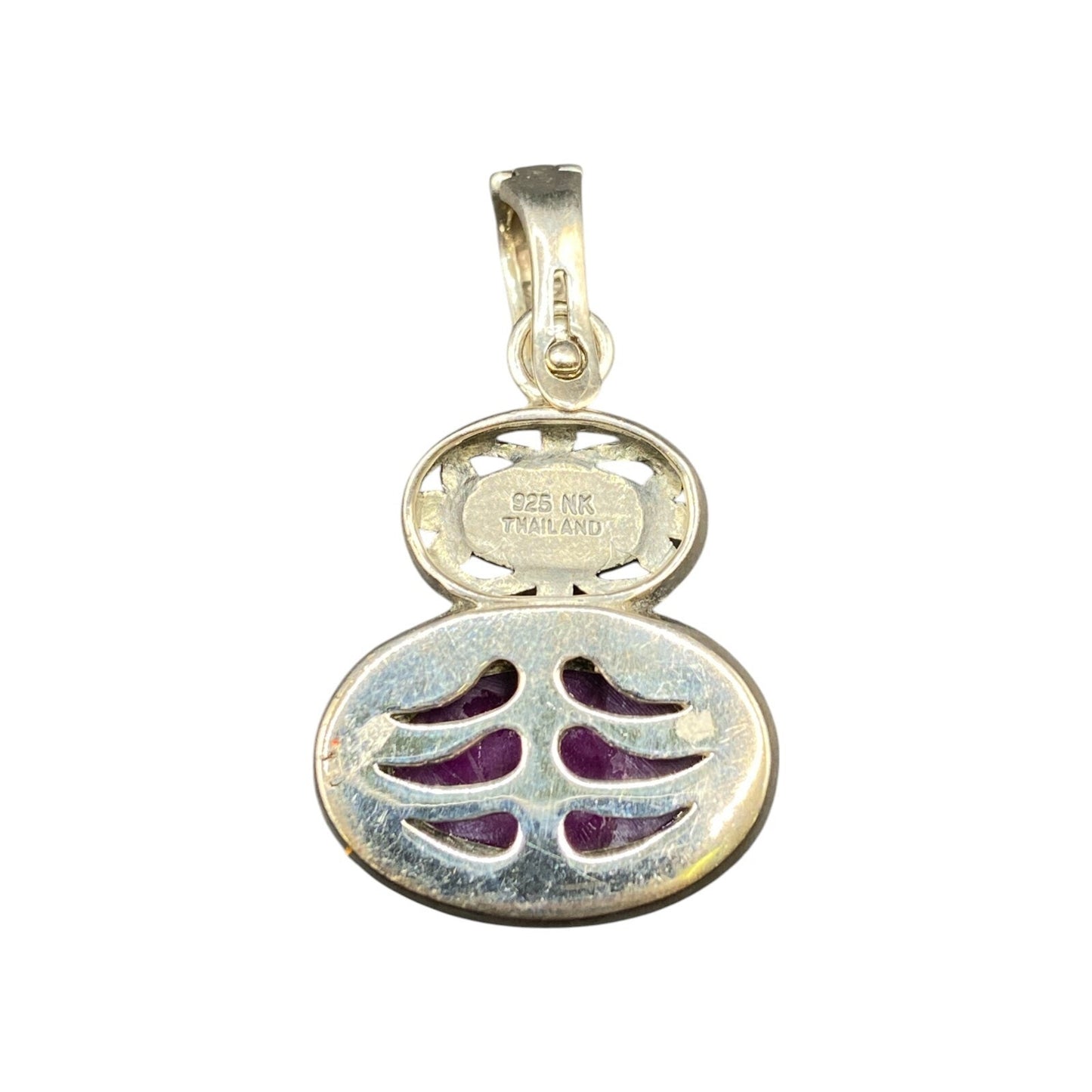 Purple Ruby Oval Cabochon Gemstone Pendant 925 Sterling Silver NK Signed