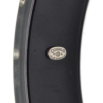 Chanel Black Resin Faux Pearl Crystal CC Logo Details Bangle Bracelet Jewelry