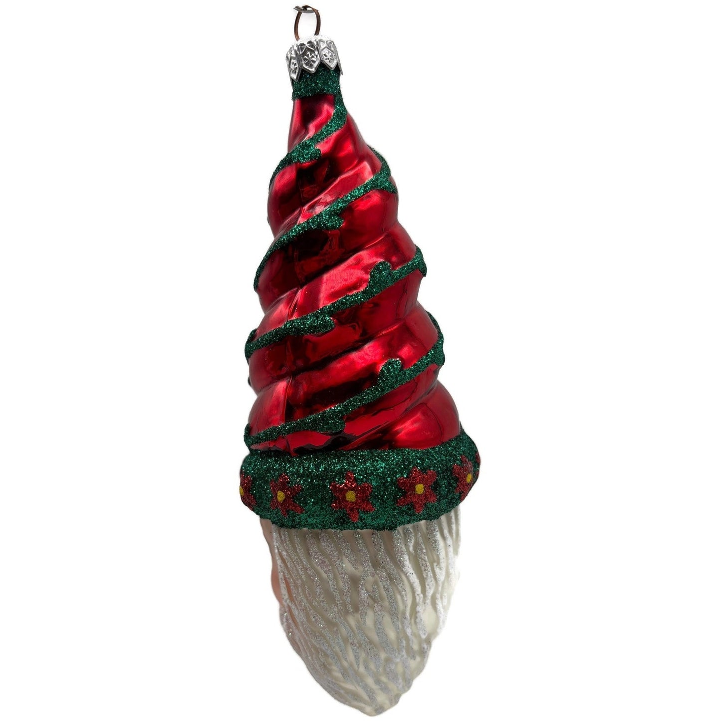 Patricia Breen Goslar Santa Head Flowers Red Shiny Christmas Tree Ornament