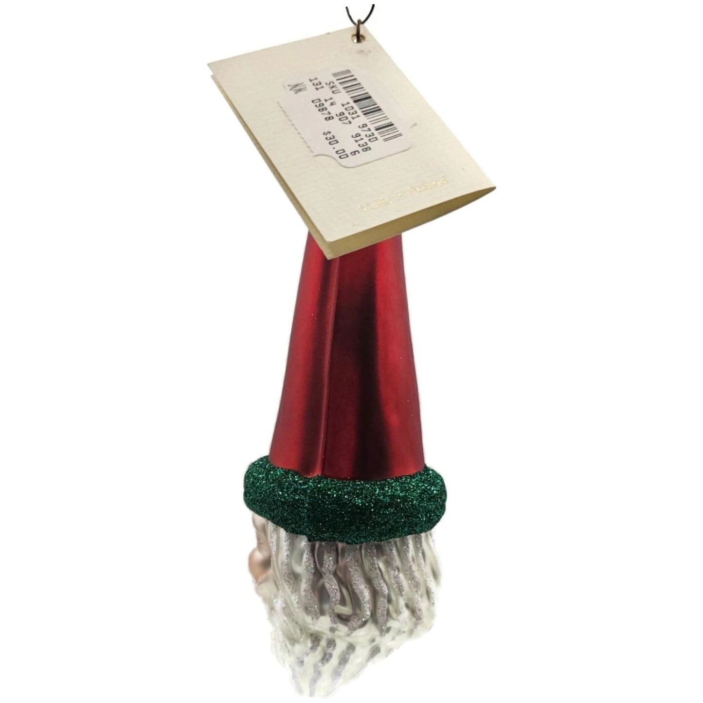 Patricia Breen Wink of His Eye Red Hat Santa Head Green Christmas Tree Ornament