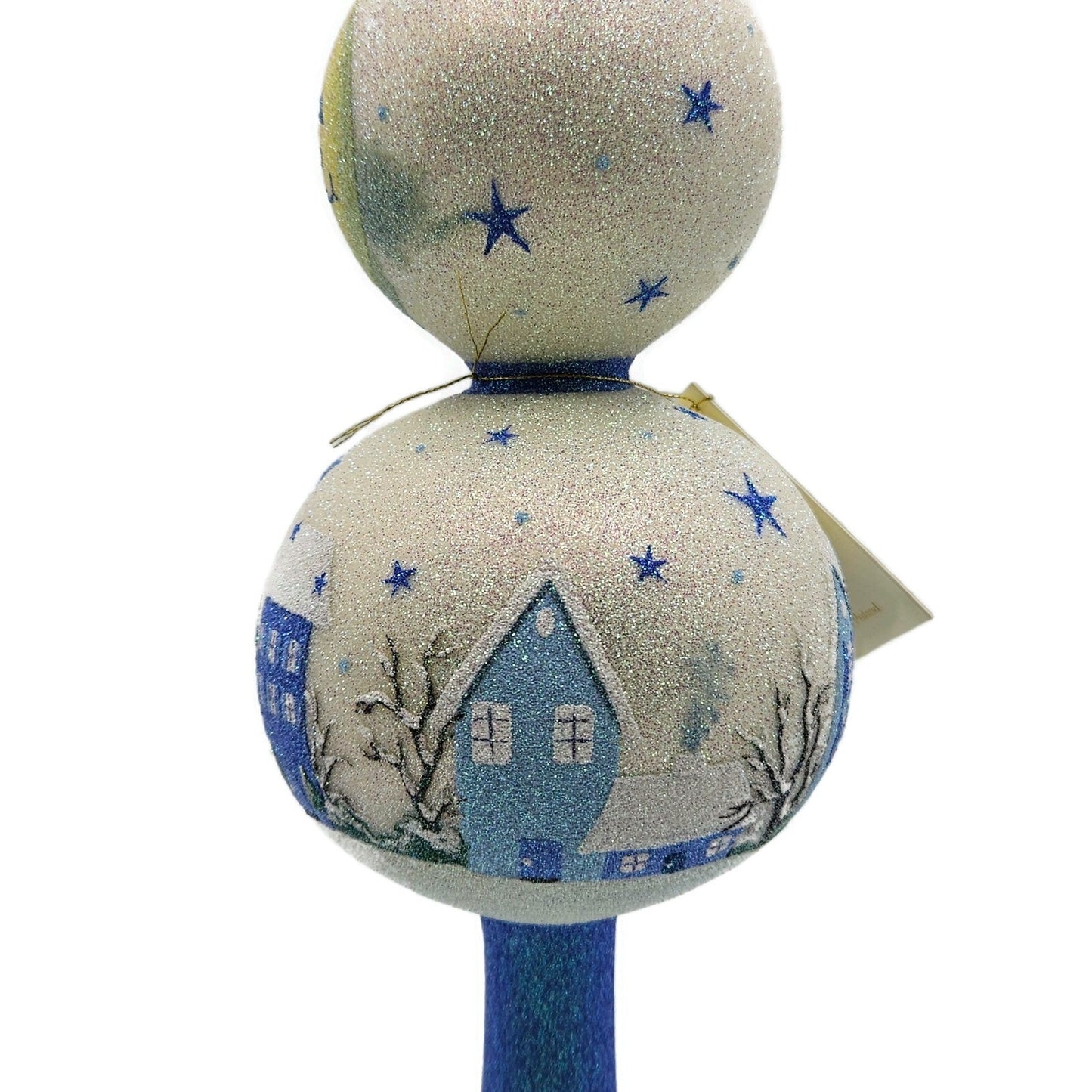 Patricia Breen Village Finial Blue Flame Prototype Moon Glittered Tree Topper
