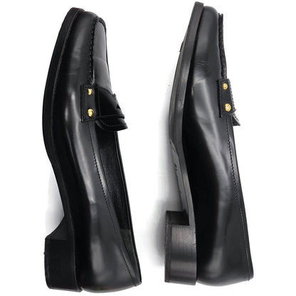Prada Black Leather Loafer 1D9558 Gold Studs Flats Square Toe Womens Size EU 39