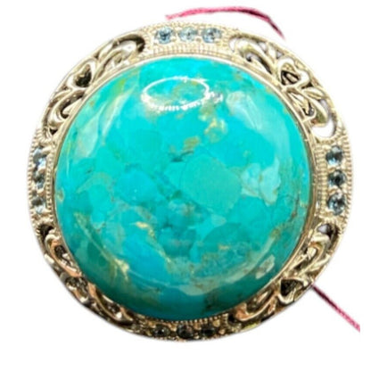 925 Sterling Silver Turquoise Ring Rhinestone Details Cabochon Gemstone Size 8